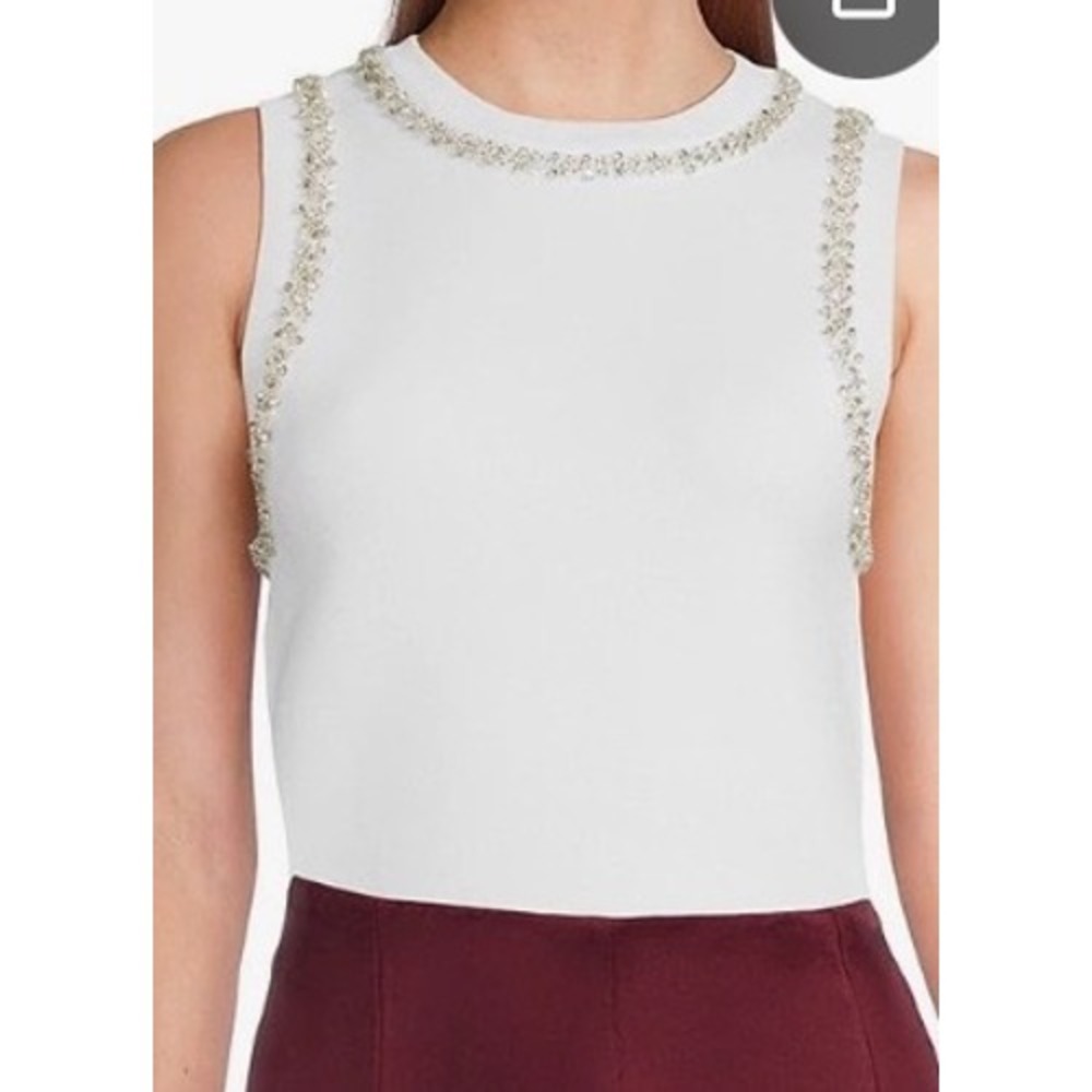 Lucy Paris Embellished Knit Shell Top White XL New With Tags